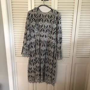 Navy and White Midi Dress with Open Back